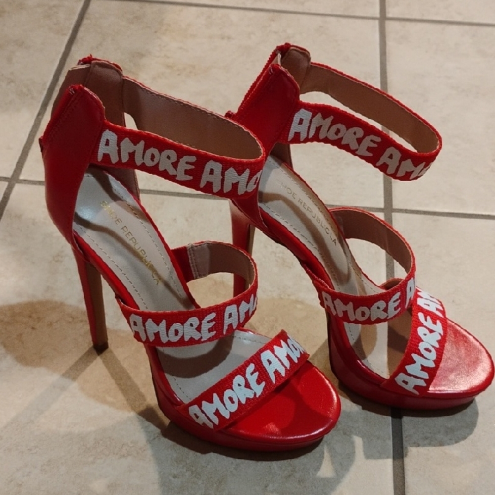 Brand New Amore Red Strappy Heels